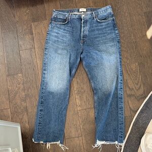 Agolde Distressed Blue Straight Jeans